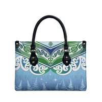 Aotearoa New Zealand New Year Leather Bag Maori Motifs with Silver Fern and Matariki Stars LT03 - Polynesian Pride