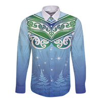 Aotearoa New Zealand New Year Long Sleeve Button Shirt Maori Motifs with Silver Fern and Matariki Stars LT03 Unisex Multicolor - Polynesian Pride