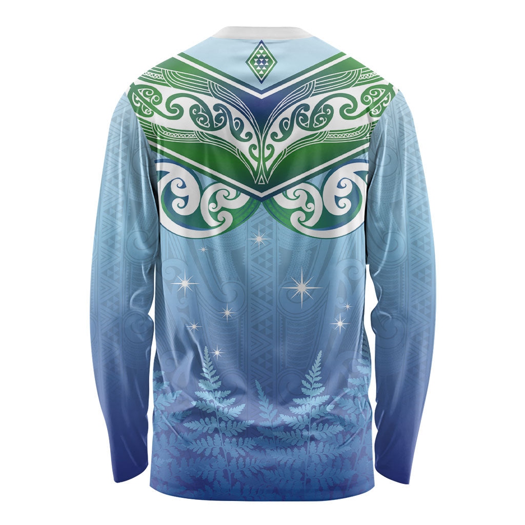 Aotearoa New Zealand New Year Long Sleeve Shirt Maori Motifs with Silver Fern and Matariki Stars LT03 - Polynesian Pride