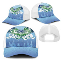 Aotearoa New Zealand New Year Mesh Trucker Cap Maori Motifs with Silver Fern and Matariki Stars LT03 - Polynesian Pride