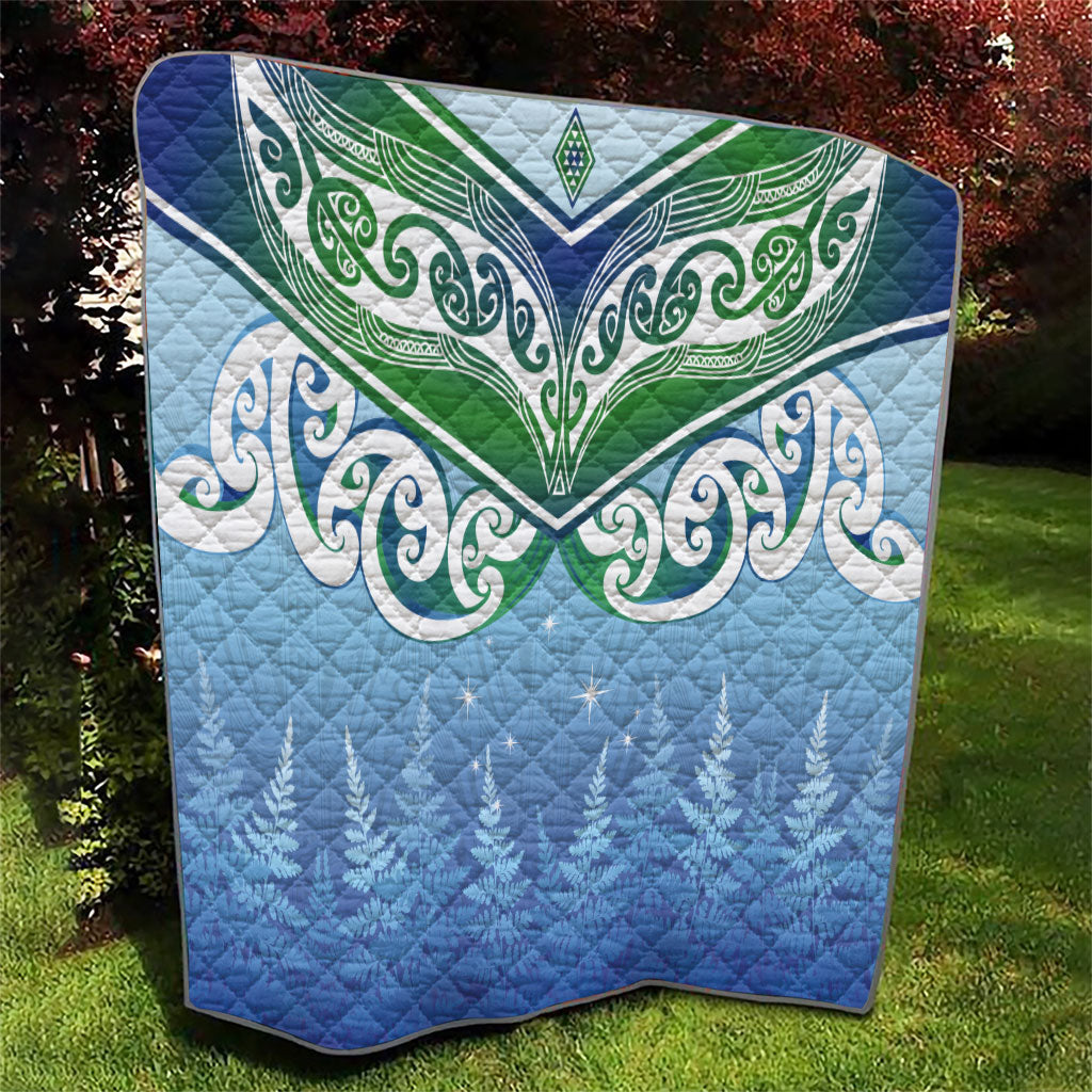 Aotearoa New Zealand New Year Quilt Maori Motifs with Silver Fern and Matariki Stars LT03 - Polynesian Pride