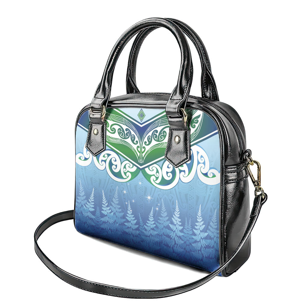 Aotearoa New Zealand New Year Shoulder Handbag Maori Motifs with Silver Fern and Matariki Stars LT03 - Polynesian Pride