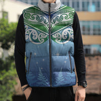 Aotearoa New Zealand New Year Sleeveless Puffer Jacket Maori Motifs with Silver Fern and Matariki Stars LT03 - Polynesian Pride