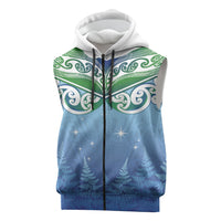 Aotearoa New Zealand New Year Sleeveless Zip Hoodie Maori Motifs with Silver Fern and Matariki Stars LT03 Multicolor - Polynesian Pride