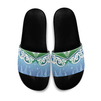 Aotearoa New Zealand New Year Slide Sandals Maori Motifs with Silver Fern and Matariki Stars LT03 Multicolor - Polynesian Pride