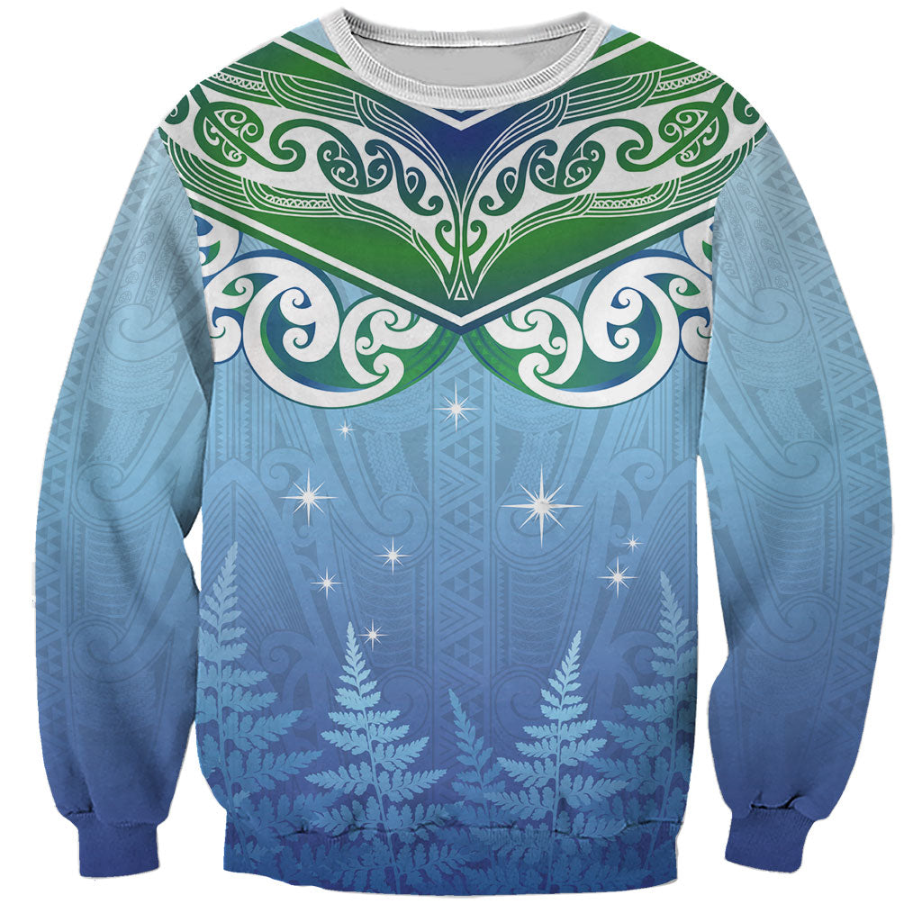 Aotearoa New Zealand New Year Sweatshirt Maori Motifs with Silver Fern and Matariki Stars LT03 Unisex Multicolor - Polynesian Pride