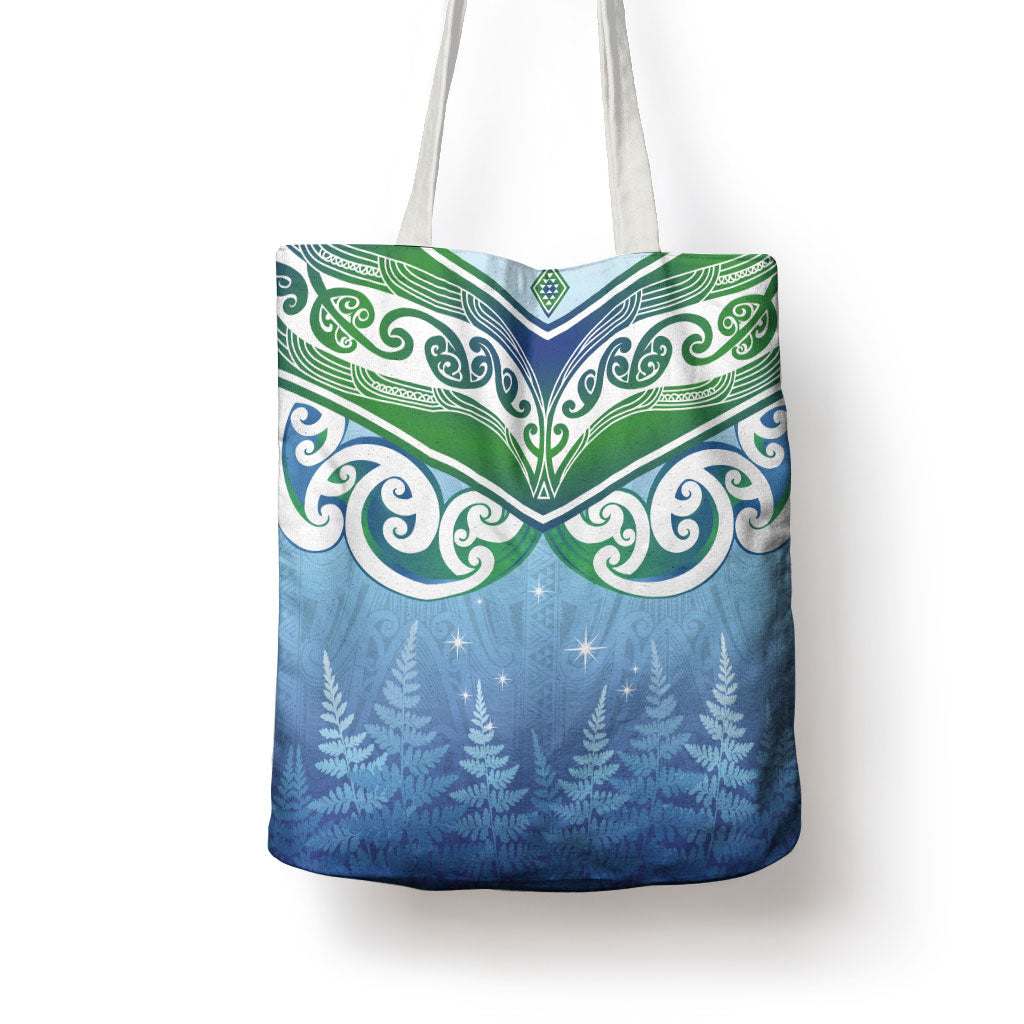 Aotearoa New Zealand New Year Tote Bag Maori Motifs with Silver Fern and Matariki Stars LT03 - Polynesian Pride