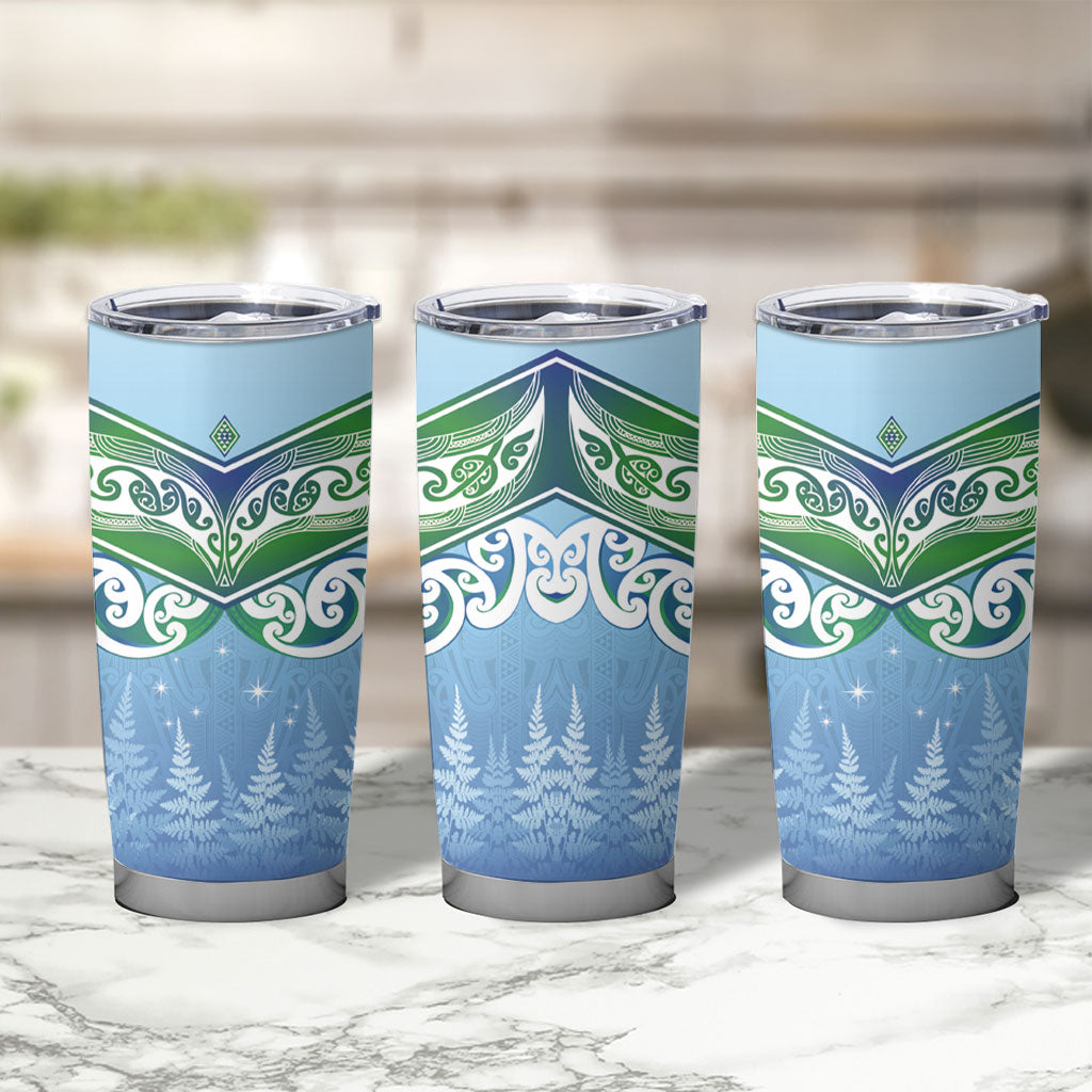 Aotearoa New Zealand New Year Tumbler Cup Maori Motifs with Silver Fern and Matariki Stars LT03 - Polynesian Pride