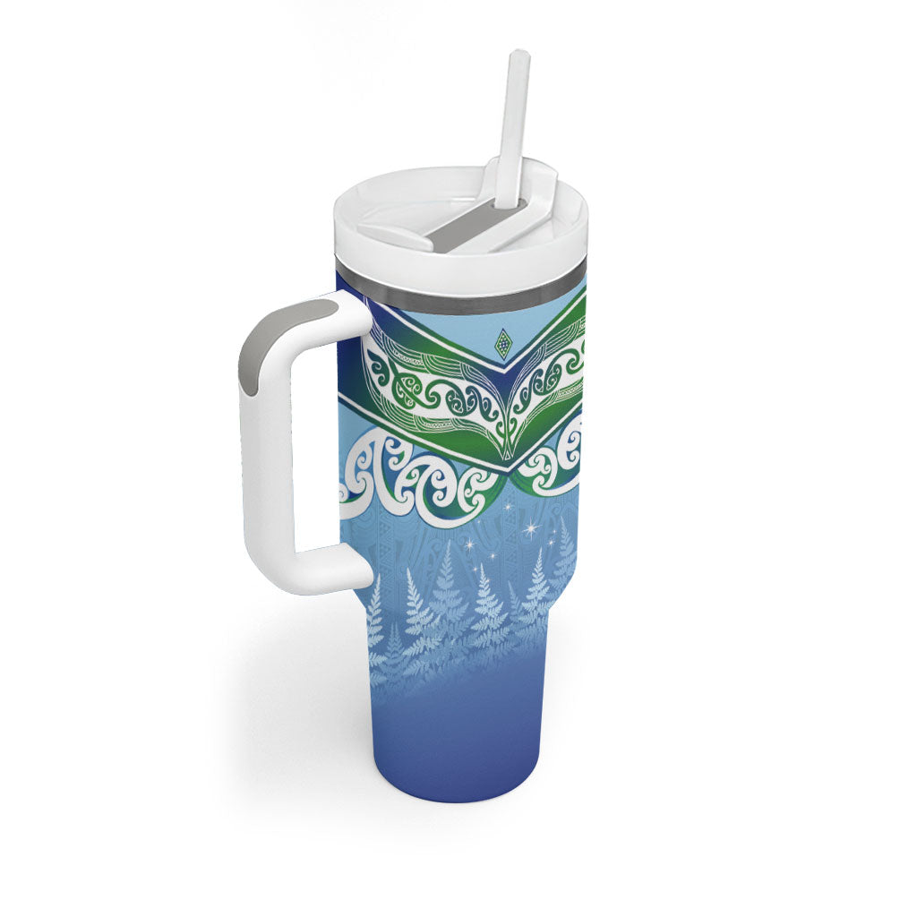 Aotearoa New Zealand New Year Tumbler With Handle Maori Motifs with Silver Fern and Matariki Stars LT03 - Polynesian Pride