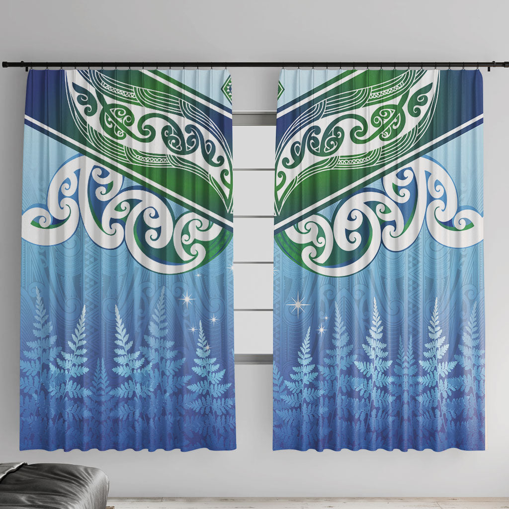 Aotearoa New Zealand New Year Window Curtain Maori Motifs with Silver Fern and Matariki Stars LT03 With Hooks Multicolor - Polynesian Pride