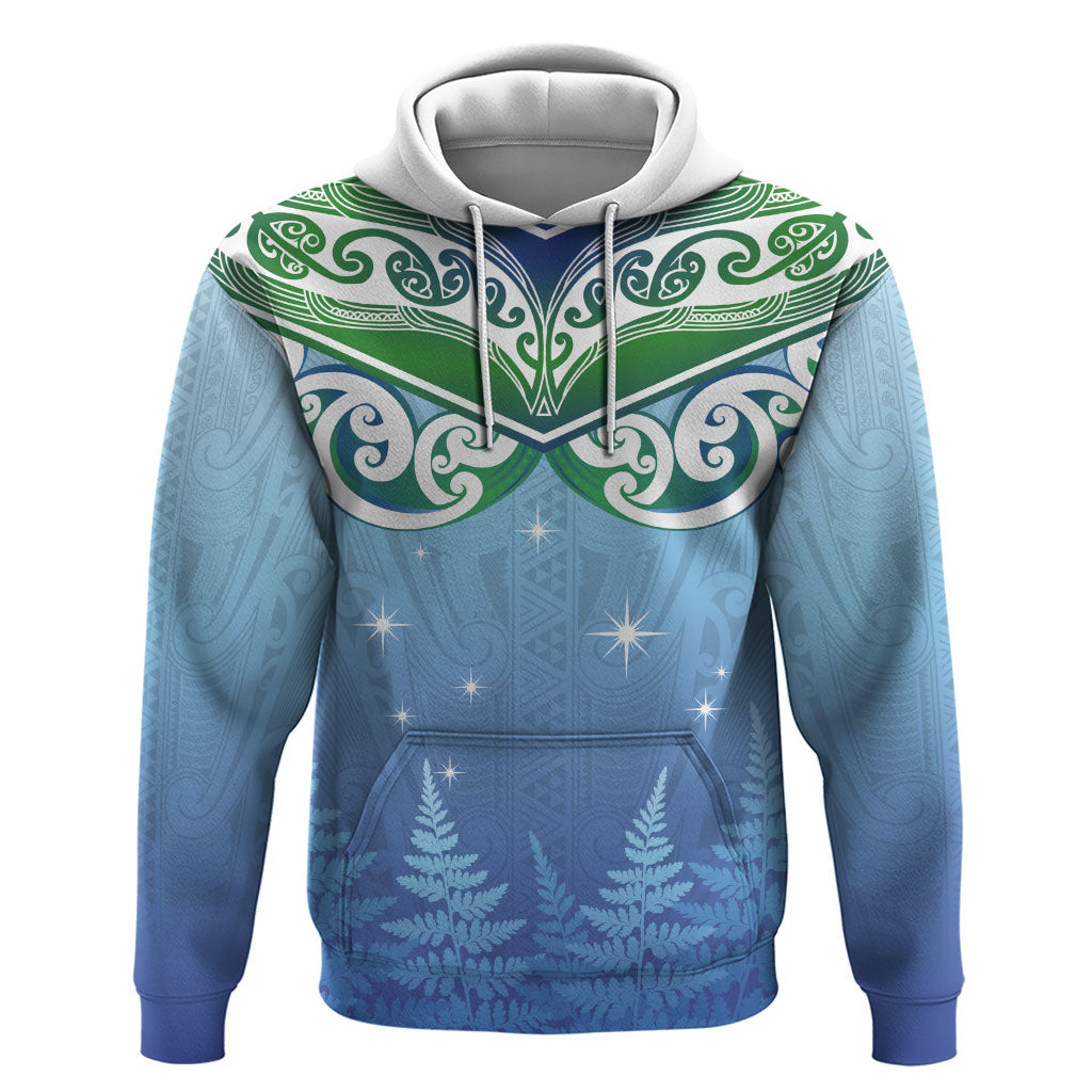 Aotearoa New Zealand New Year Zip Hoodie Maori Motifs with Silver Fern and Matariki Stars LT03 Pullover Hoodie Multicolor - Polynesian Pride
