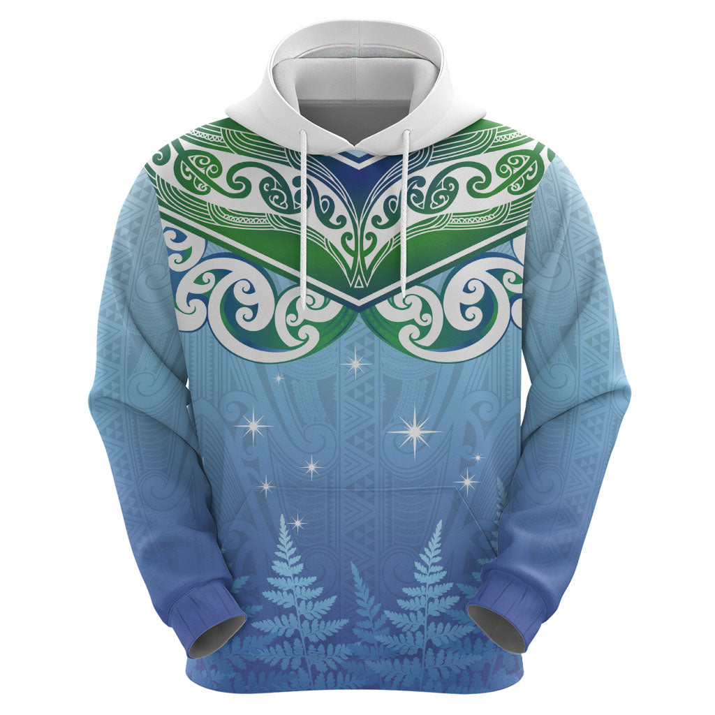 Aotearoa New Zealand New Year Zip Hoodie Maori Motifs with Silver Fern and Matariki Stars LT03 - Polynesian Pride