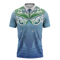 Aotearoa New Zealand New Year Zipper Polo Shirt Maori Motifs with Silver Fern and Matariki Stars LT03 Multicolor - Polynesian Pride