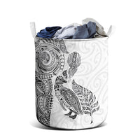 Aotearoa Moko Tribal Tattoo Laundry Basket New Zealand Maori Penguin and Fantail White Color LT03 - Polynesian Pride