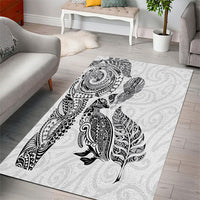 Aotearoa Moko Tribal Tattoo Area Rug New Zealand Maori Penguin and Fantail White Color LT03 - Polynesian Pride