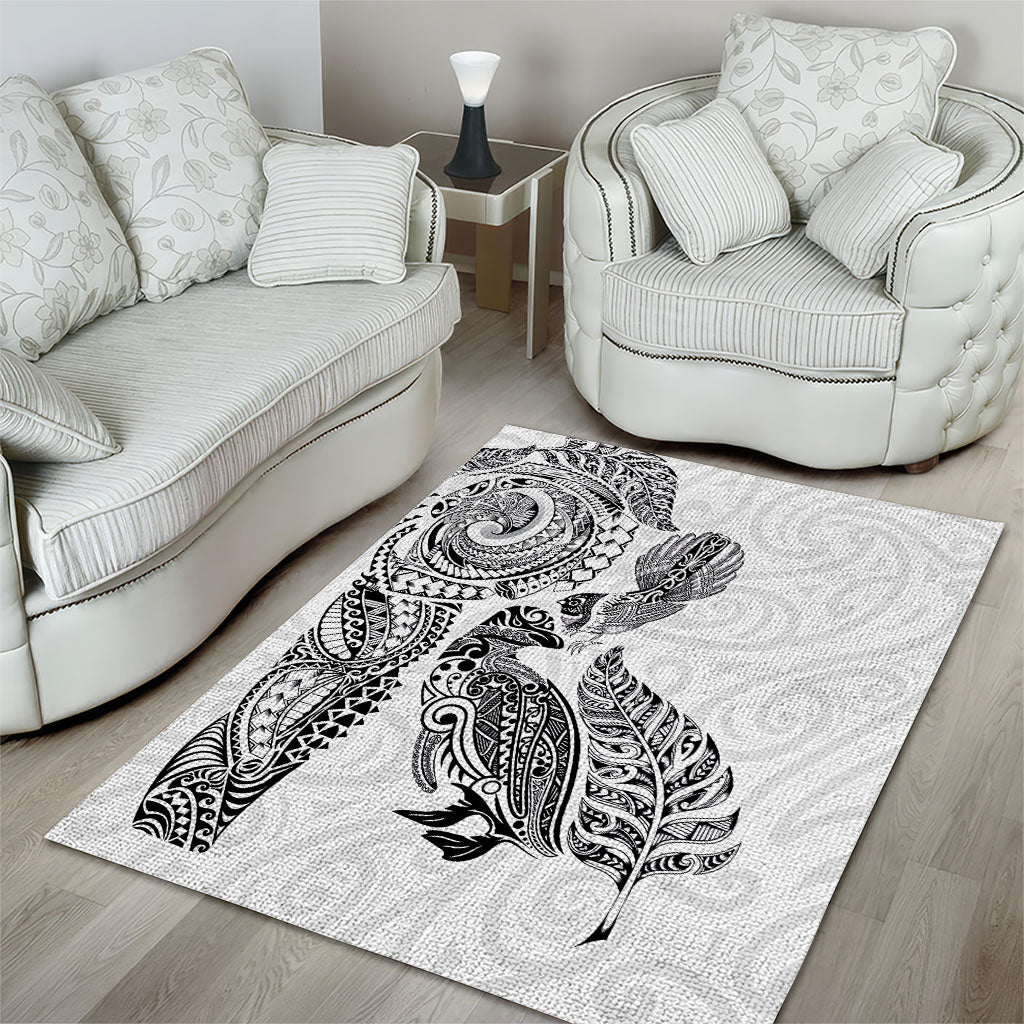 Aotearoa Moko Tribal Tattoo Area Rug New Zealand Maori Penguin and Fantail White Color LT03 - Polynesian Pride