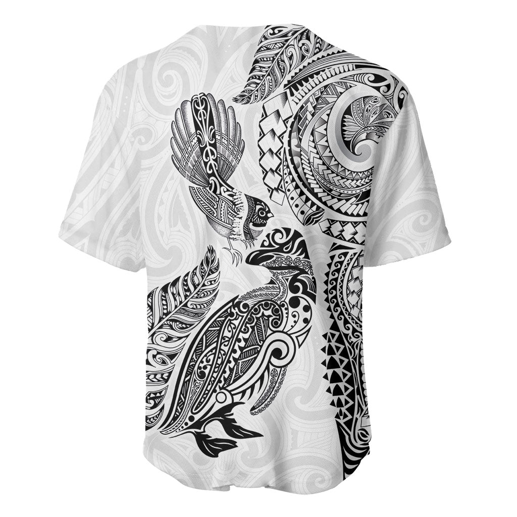 Aotearoa Moko Tribal Tattoo Baseball Jersey New Zealand Maori Penguin and Fantail White Color LT03 - Polynesian Pride