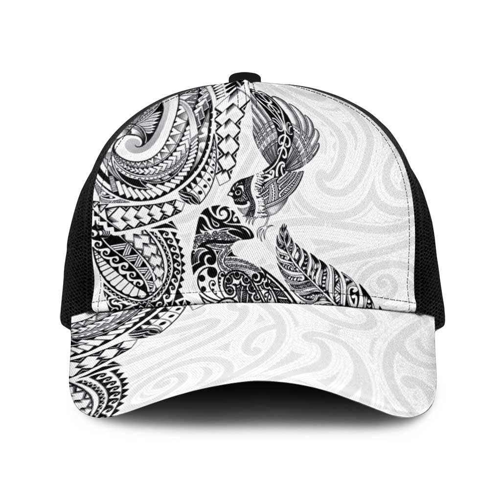 Aotearoa Moko Tribal Tattoo Baseball Net Cap New Zealand Maori Penguin and Fantail White Color LT03 One Size Black White - Polynesian Pride