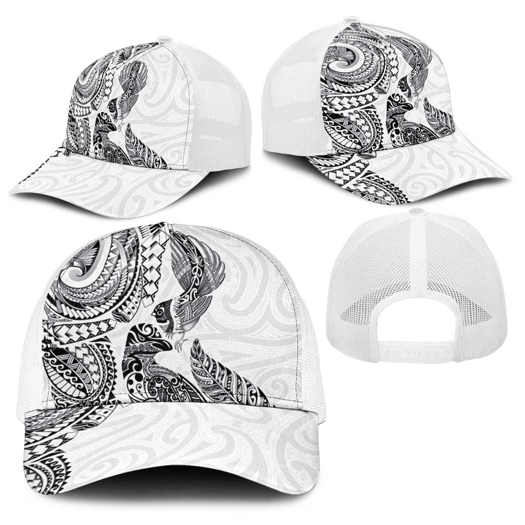 Aotearoa Moko Tribal Tattoo Baseball Net Cap New Zealand Maori Penguin and Fantail White Color LT03 - Polynesian Pride