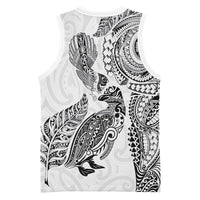 Aotearoa Moko Tribal Tattoo Basketball Jersey New Zealand Maori Penguin and Fantail White Color LT03 - Polynesian Pride