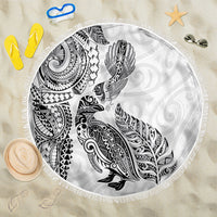 Aotearoa Moko Tribal Tattoo Beach Blanket New Zealand Maori Penguin and Fantail White Color LT03 One Size 150cm White - Polynesian Pride