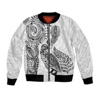 Aotearoa Moko Tribal Tattoo Bomber Jacket New Zealand Maori Penguin and Fantail White Color LT03 Unisex White - Polynesian Pride