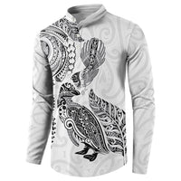Aotearoa Moko Tribal Tattoo Button Sweatshirt New Zealand Maori Penguin and Fantail White Color LT03 - Polynesian Pride