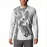 Aotearoa Moko Tribal Tattoo Button Sweatshirt New Zealand Maori Penguin and Fantail White Color LT03 - Polynesian Pride