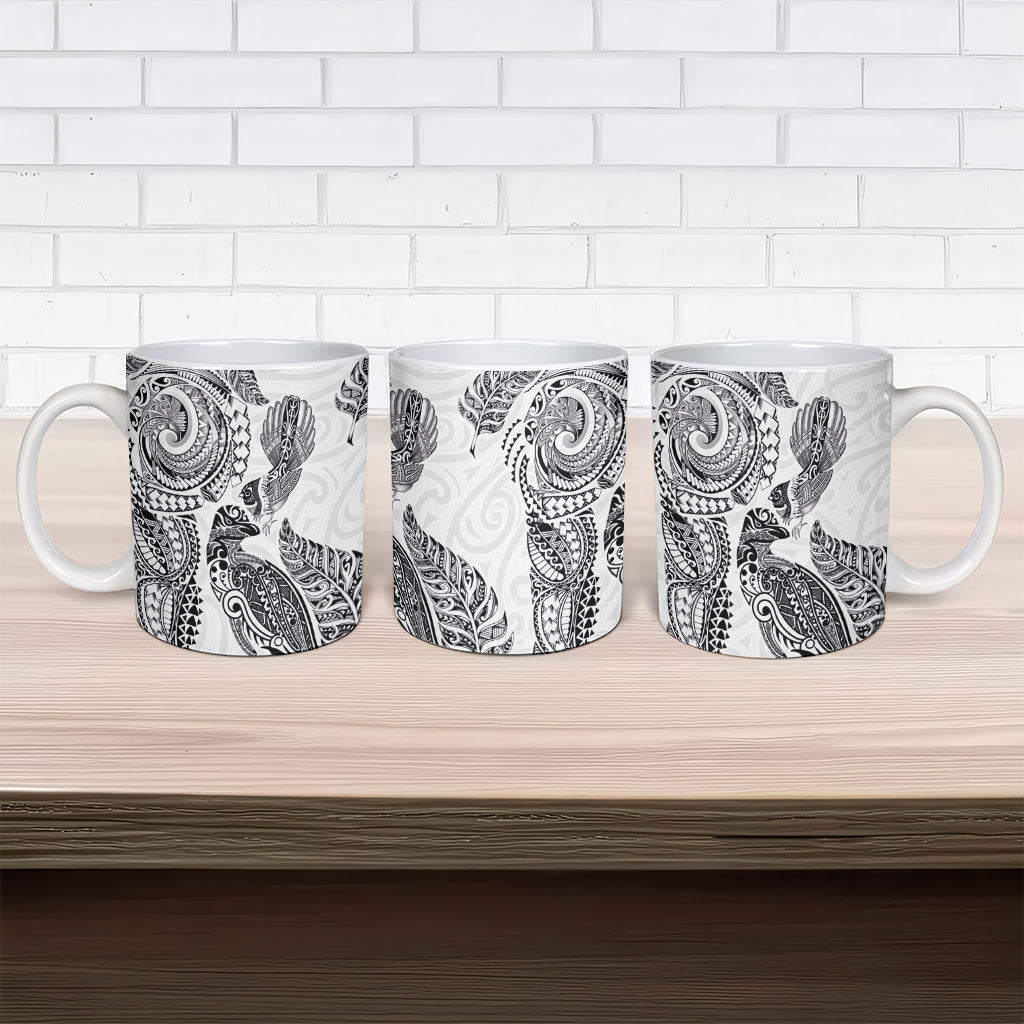 Aotearoa Moko Tribal Tattoo Ceramic Mug New Zealand Maori Penguin and Fantail White Color LT03 - Polynesian Pride