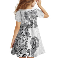 Aotearoa Moko Tribal Tattoo Family Matching Off Shoulder Short Dress and Hawaiian Shirt New Zealand Maori Penguin and Fantail White Color LT03 - Polynesian Pride