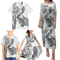 Aotearoa Moko Tribal Tattoo Family Matching Puletasi and Hawaiian Shirt New Zealand Maori Penguin and Fantail White Color LT03 - Polynesian Pride