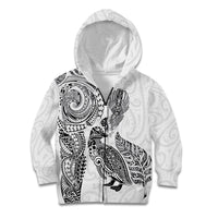 Aotearoa Moko Tribal Tattoo Kid Hoodie New Zealand Maori Penguin and Fantail White Color LT03 Zip Hoodie White - Polynesian Pride