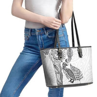 Aotearoa Moko Tribal Tattoo Leather Tote Bag New Zealand Maori Penguin and Fantail White Color LT03 - Polynesian Pride