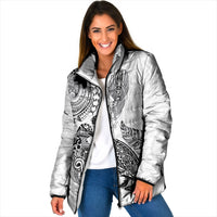 Aotearoa Moko Tribal Tattoo Padded Jacket New Zealand Maori Penguin and Fantail White Color LT03 Women White - Polynesian Pride