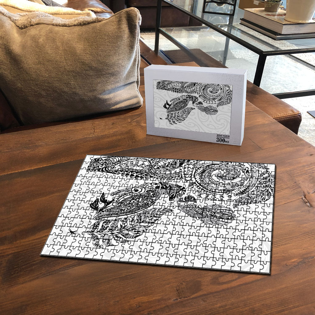 Aotearoa Moko Tribal Tattoo Puzzle New Zealand Maori Penguin and Fantail White Color LT03 - Polynesian Pride