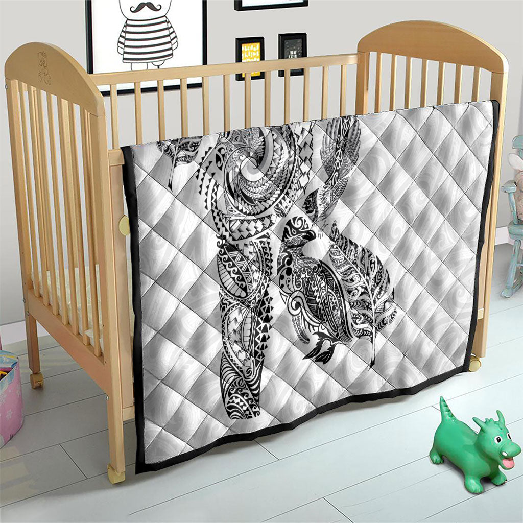 Aotearoa Moko Tribal Tattoo Quilt New Zealand Maori Penguin and Fantail White Color LT03 - Polynesian Pride