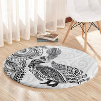 Aotearoa Moko Tribal Tattoo Round Carpet New Zealand Maori Penguin and Fantail White Color LT03 - Polynesian Pride