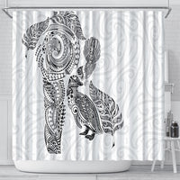 Aotearoa Moko Tribal Tattoo Shower Curtain New Zealand Maori Penguin and Fantail White Color LT03 - Polynesian Pride