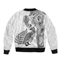 Aotearoa Moko Tribal Tattoo Sleeve Zip Bomber Jacket New Zealand Maori Penguin and Fantail White Color LT03 - Polynesian Pride