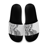 Aotearoa Moko Tribal Tattoo Slide Sandals New Zealand Maori Penguin and Fantail White Color LT03 White - Polynesian Pride