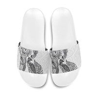 Aotearoa Moko Tribal Tattoo Slide Sandals New Zealand Maori Penguin and Fantail White Color LT03 White - Polynesian Pride