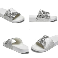 Aotearoa Moko Tribal Tattoo Slide Sandals New Zealand Maori Penguin and Fantail White Color LT03 - Polynesian Pride