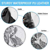 Aotearoa Moko Tribal Tattoo Spare Tire Cover New Zealand Maori Penguin and Fantail White Color LT03 - Polynesian Pride