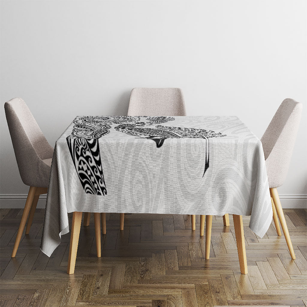 Aotearoa Moko Tribal Tattoo Tablecloth New Zealand Maori Penguin and Fantail White Color LT03 - Polynesian Pride