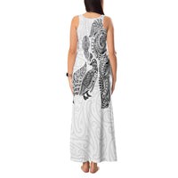 Aotearoa Moko Tribal Tattoo Tank Maxi Dress New Zealand Maori Penguin and Fantail White Color LT03 - Polynesian Pride