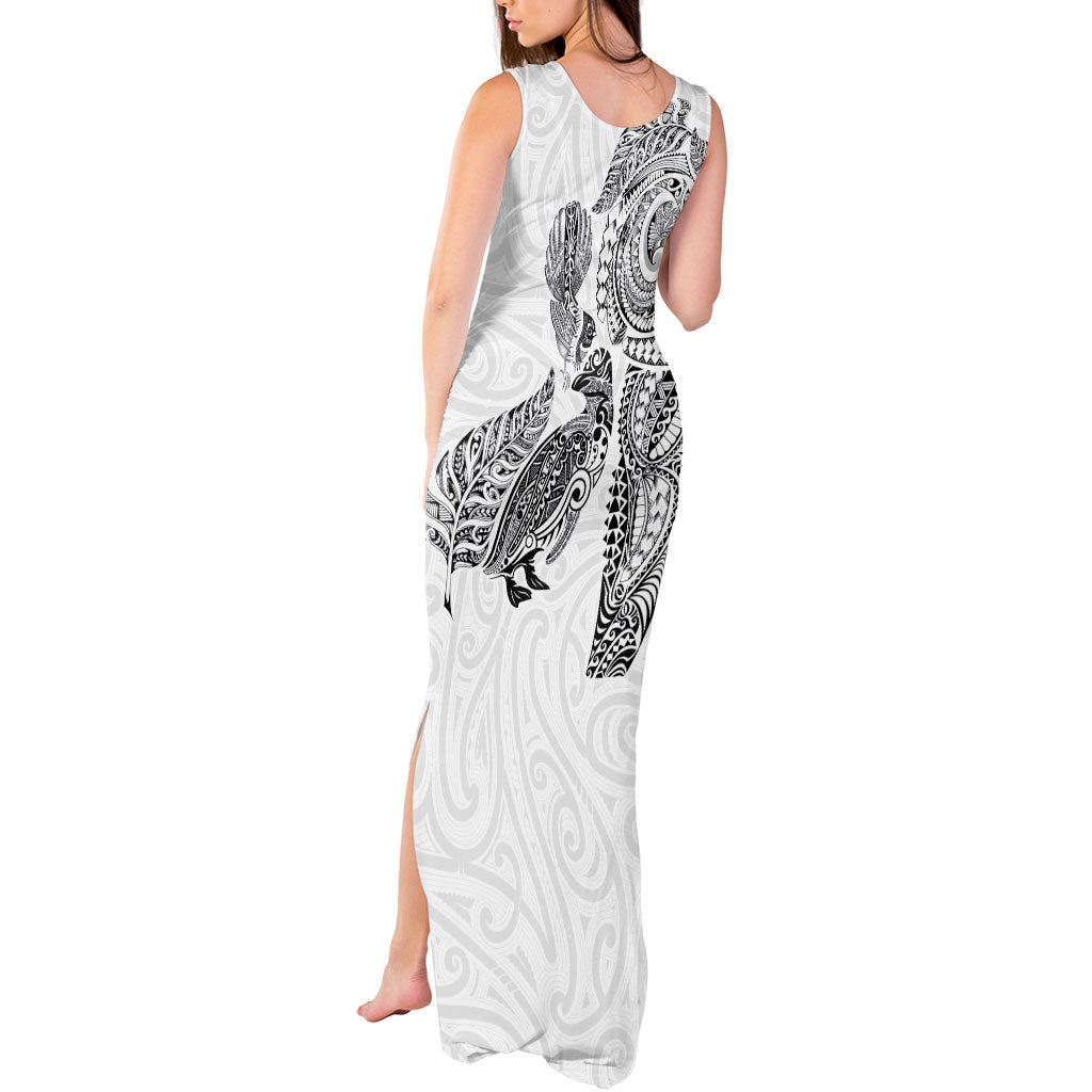 Aotearoa Moko Tribal Tattoo Tank Maxi Dress New Zealand Maori Penguin and Fantail White Color LT03 - Polynesian Pride