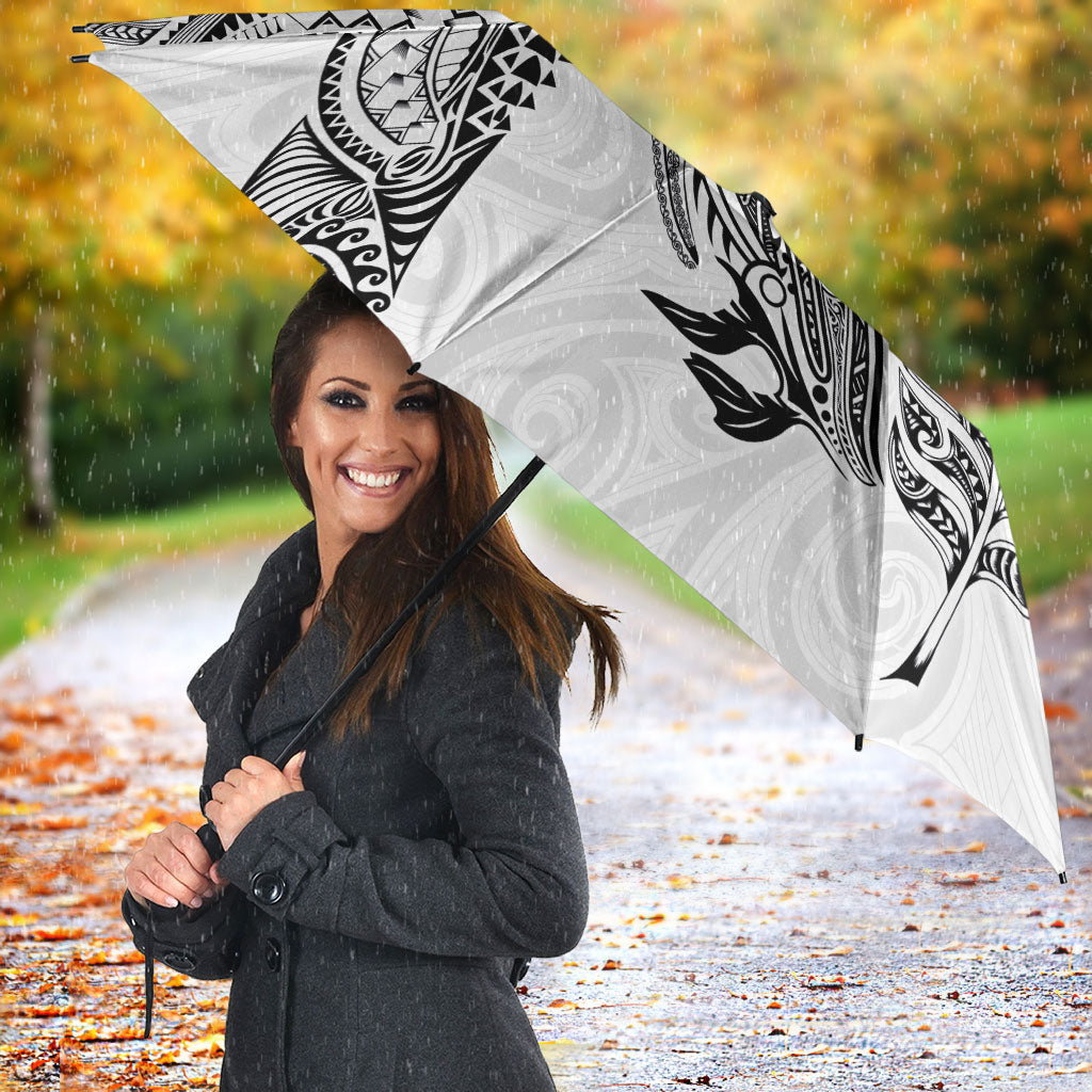 Aotearoa Moko Tribal Tattoo Umbrella New Zealand Maori Penguin and Fantail White Color LT03 - Polynesian Pride