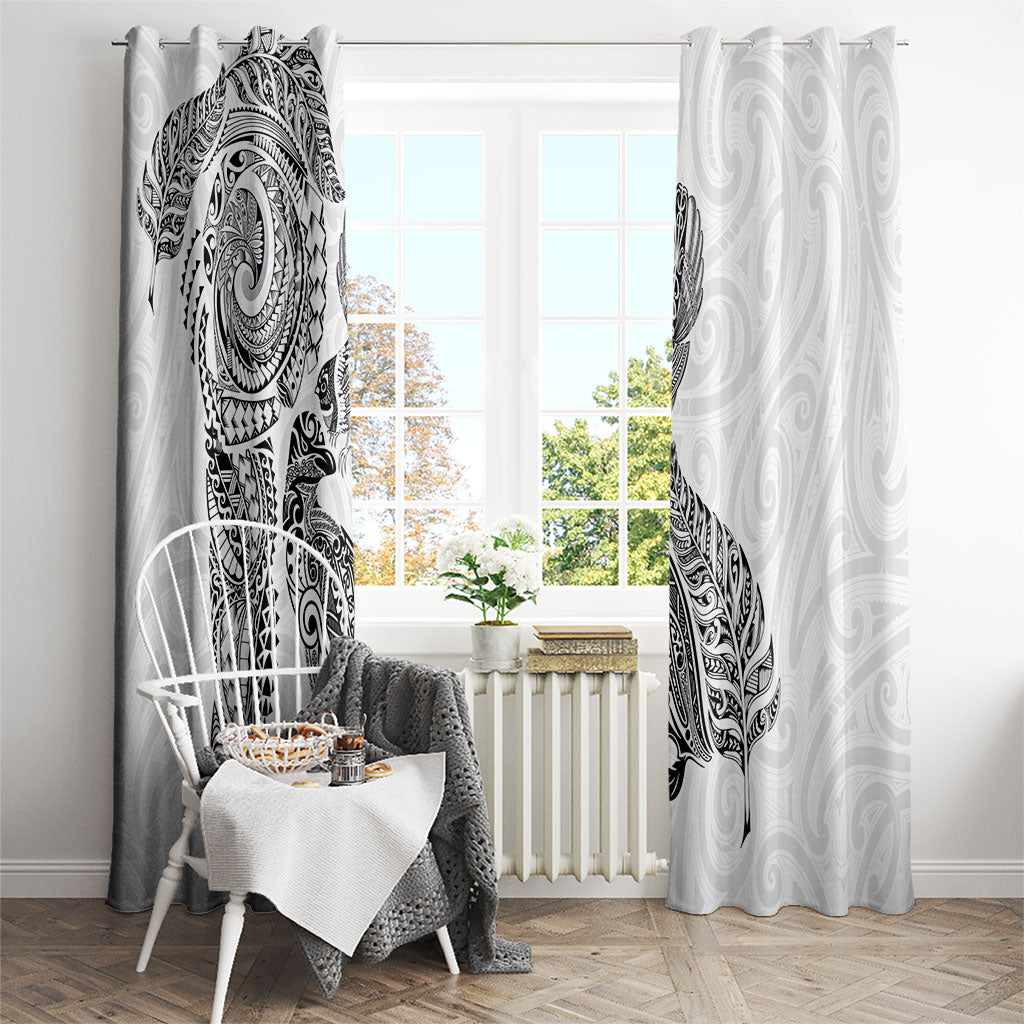 Aotearoa Moko Tribal Tattoo Window Curtain New Zealand Maori Penguin and Fantail White Color LT03 - Polynesian Pride