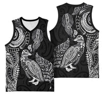 Aotearoa Moko Tribal Tattoo Basketball Jersey New Zealand Maori Penguin and Fantail Black Color LT03 - Polynesian Pride