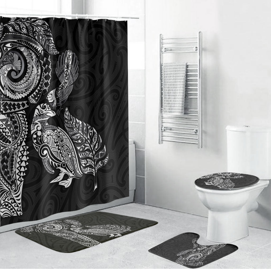 Aotearoa Moko Tribal Tattoo Bathroom Set New Zealand Maori Penguin and Fantail Black Color LT03 Bathroom Set (4 pcs) Black - Polynesian Pride